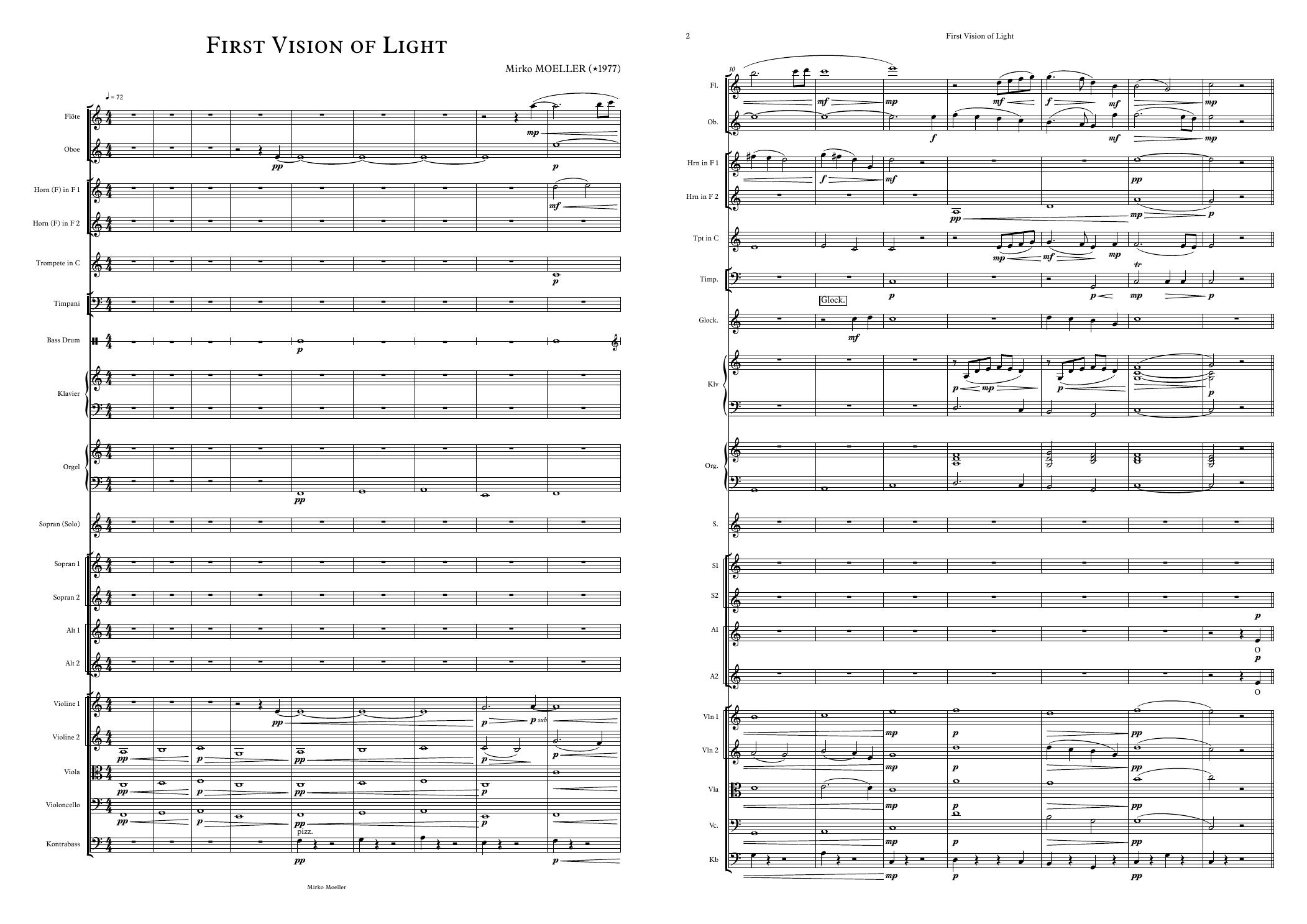 Partiturauszug aus First Vision of Light von Mirko Moeller
